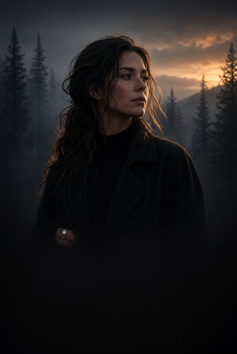 A woman outdoors at dusk