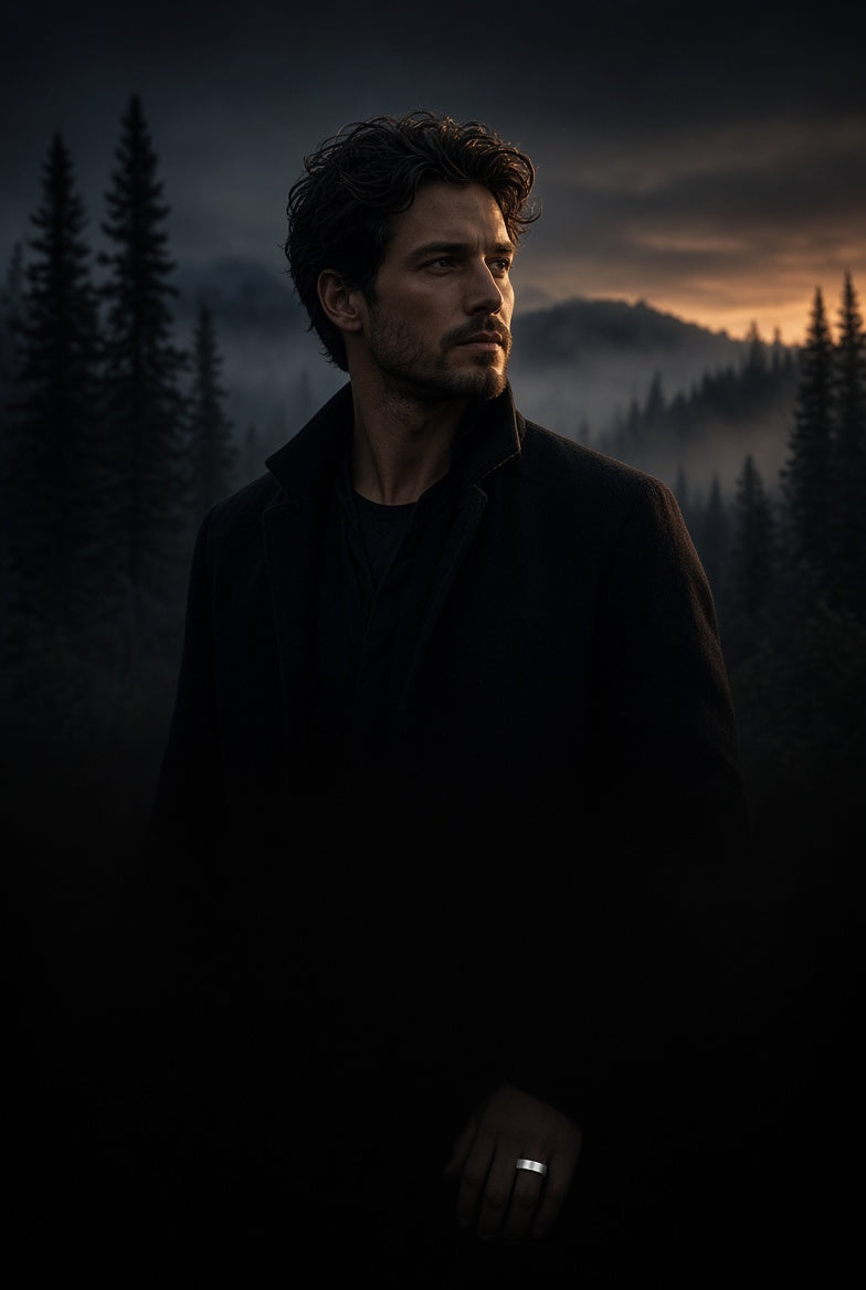 A younger man outdoors at dusk